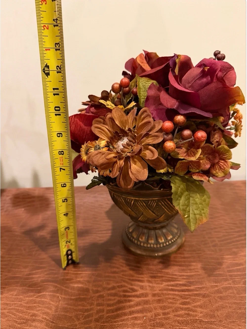Autumn Zinnia, Rose, Hydrangeas Faux Floral Arrangement NWT